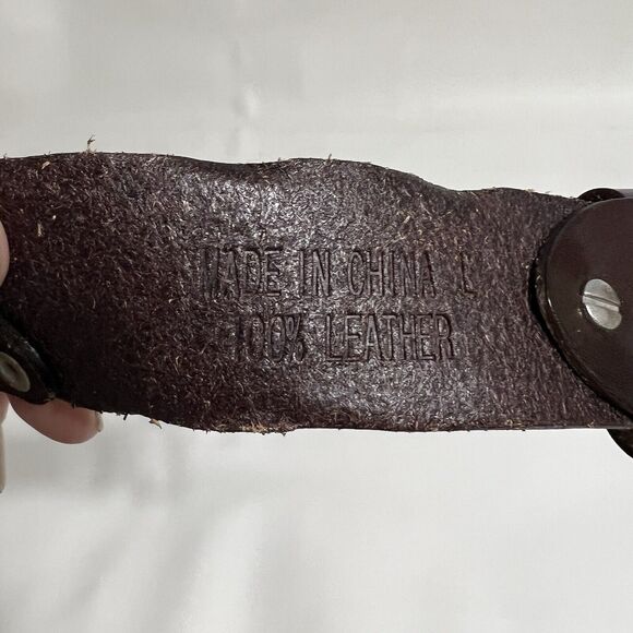 Leather Rhinestone Belt Brown Silver Western Rodeo y2k Studded Women's Large - Picture 2 of 4